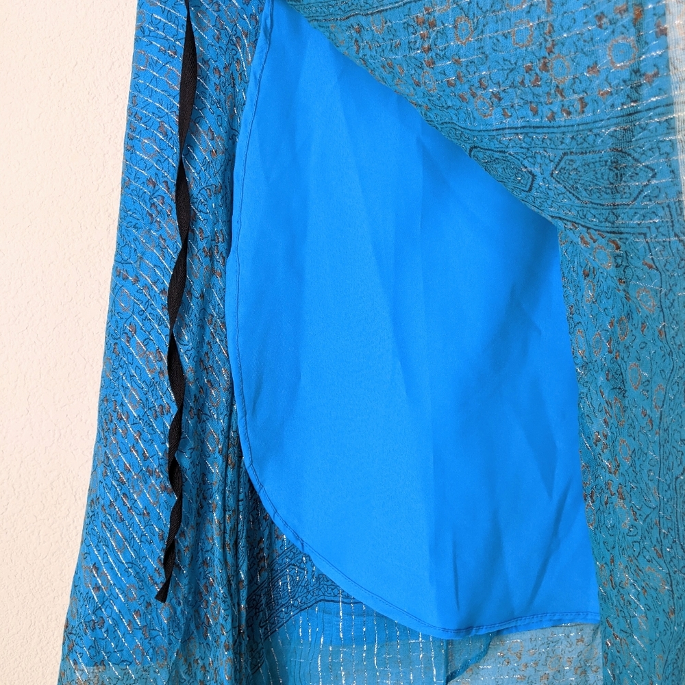 Thailand Flowy Double Layer Sheer Wrap Skirt Sliver Blue One Size - Picture 5 of 9